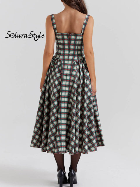 Women’s Retro Striped Style Art Print Elegant Long Dress