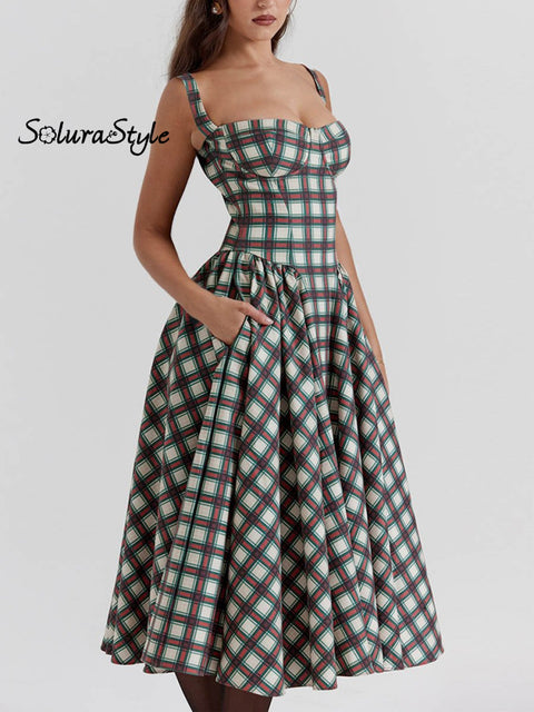 Women’s Retro Striped Style Art Print Elegant Long Dress