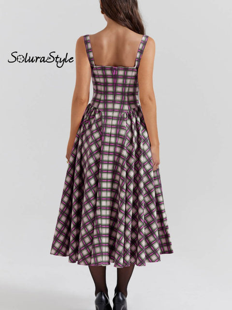 Women’s Retro Striped Style Art Print Elegant Long Dress