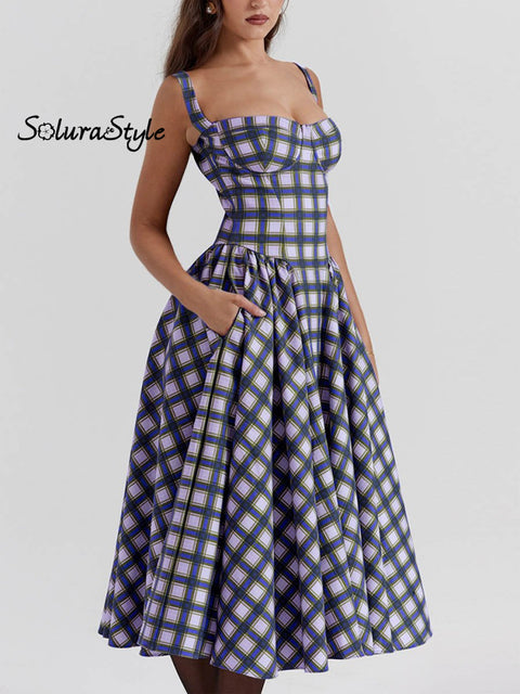 Women’s Retro Striped Style Art Print Elegant Long Dress