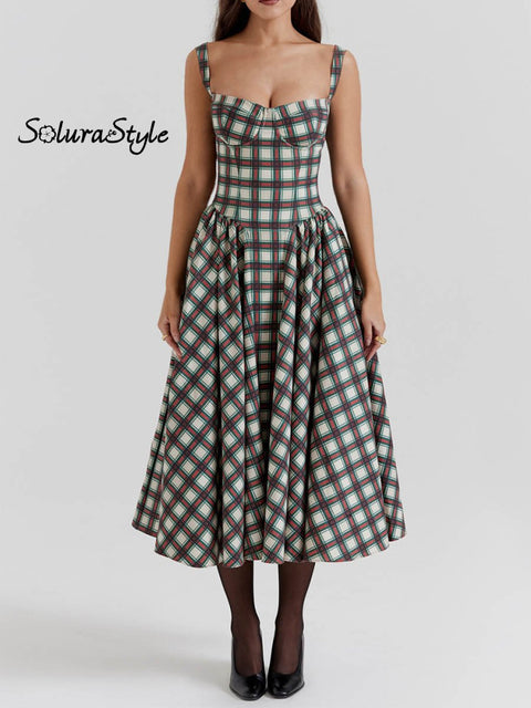 Women’s Retro Striped Style Art Print Elegant Long Dress Redstripe / S