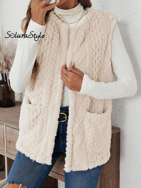 Women’s Reversible Plush Fur Casual Vest Jacket White / S