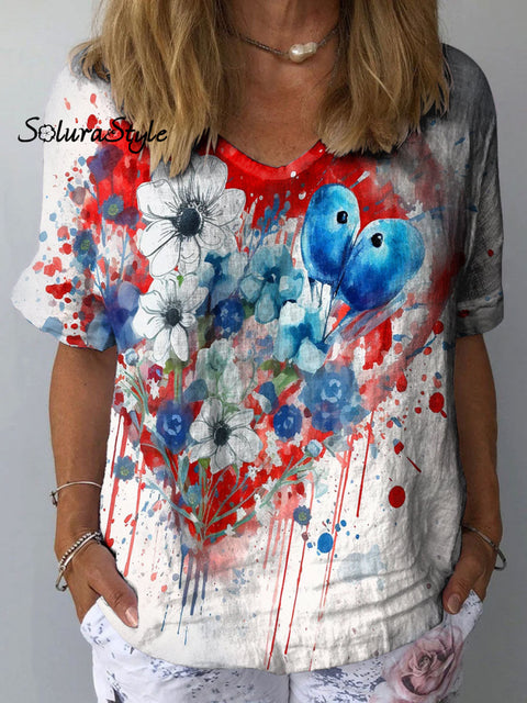 Women’s Romantic Heart Art Print Casual Cotton And Linen Shirt Multicolor / S
