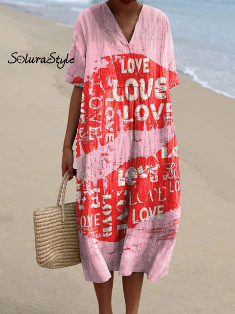 Women’s Romantic Lip Print Art Flowy Dress Multicolor / S