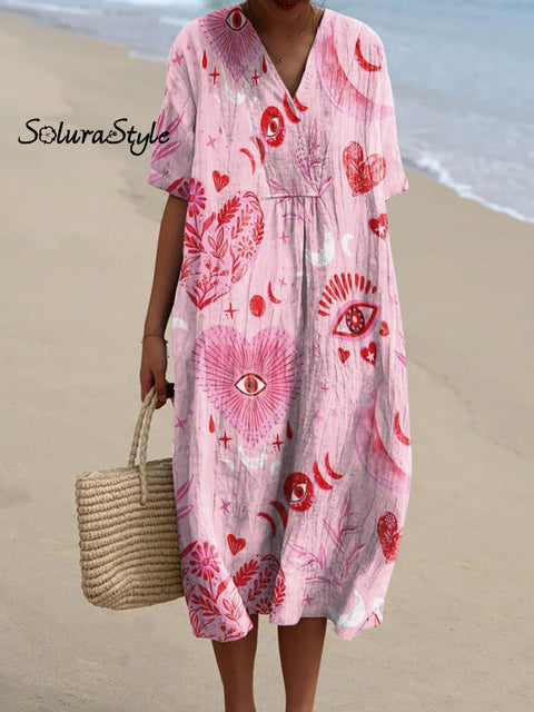 Women’s Romantic Love Art Print Flowy Dress Multicolor / S