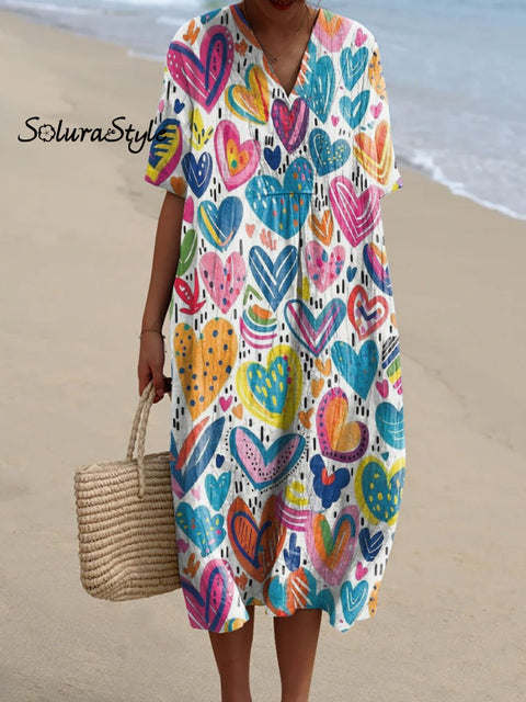 Women’s Romantic Love Art Print Flowy Dress Multicolor / S