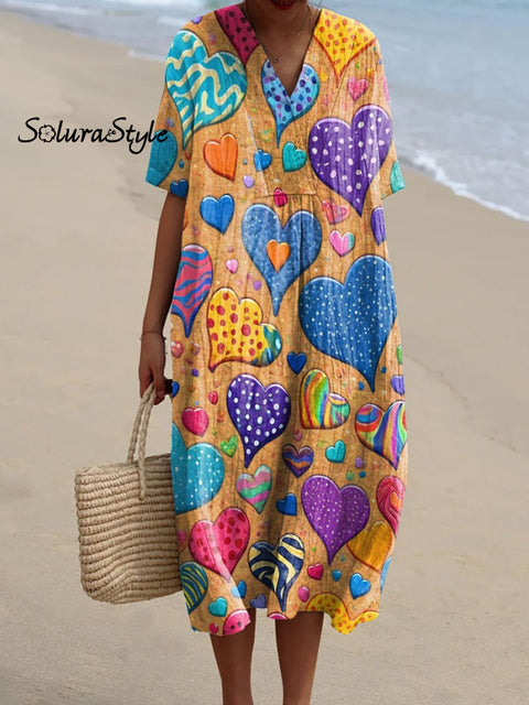 Women’s Romantic Love Art Print Flowy Dress Multicolor / S