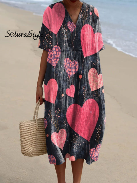 Women’s Romantic Love Art Print Flowy Dress Multicolor / S