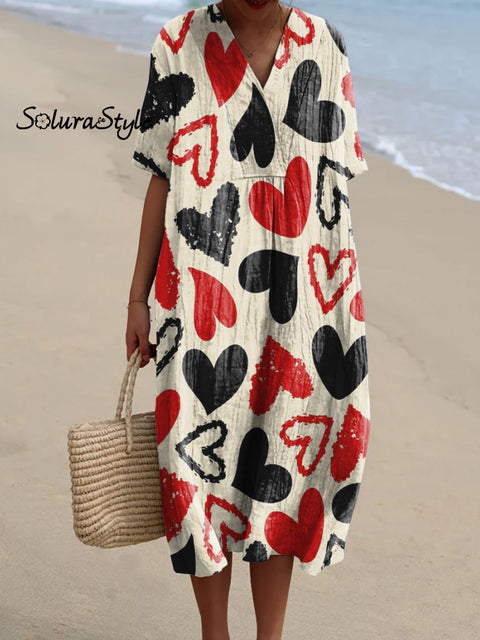 Women’s Romantic Love Art Print Flowy Dress Multicolor / S