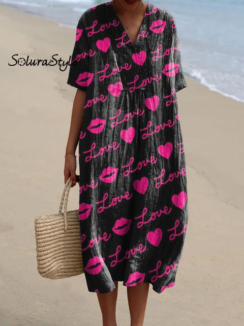 Women’s Romantic Love Art Print Flowy Dress Multicolor / S