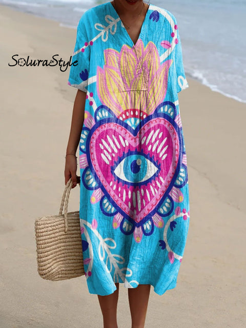 Women’s Romantic Love Art Print Flowy Dress Multicolor / S