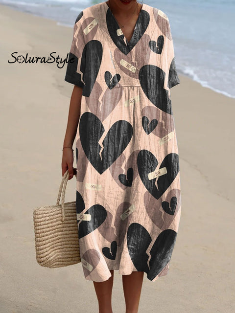 Women’s Romantic Love Art Print Flowy Dress Multicolor / S