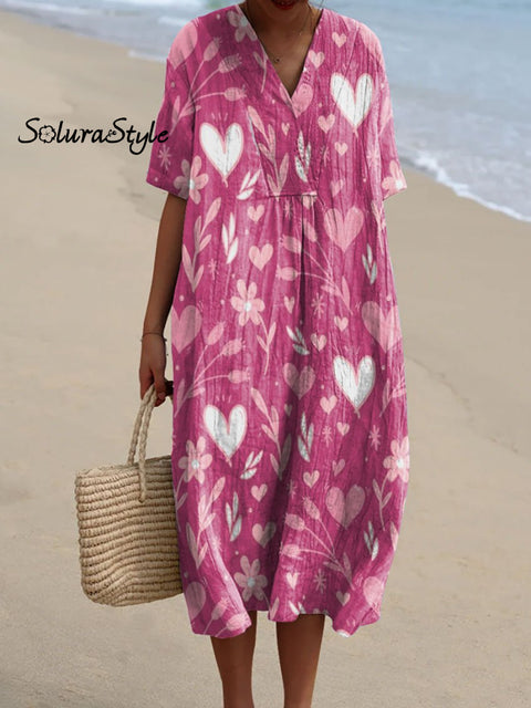 Women’s Romantic Love Flower Art Print Flowy Dress Multicolor / S