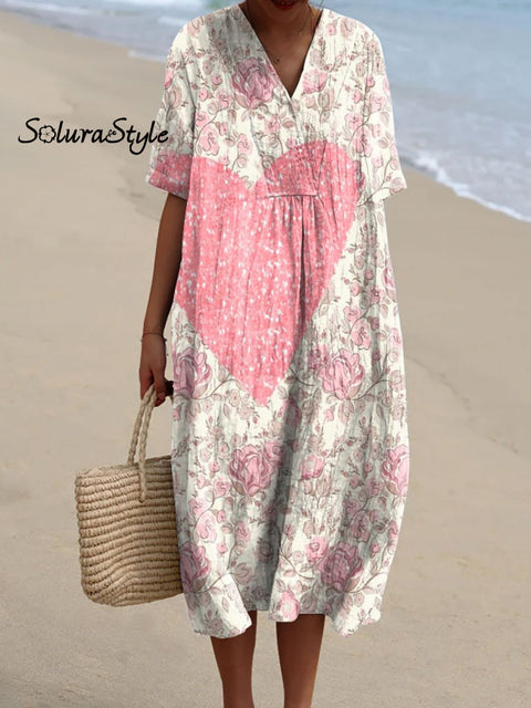 Women’s Romantic Love Flower Art Print Flowy Dress Multicolor / S