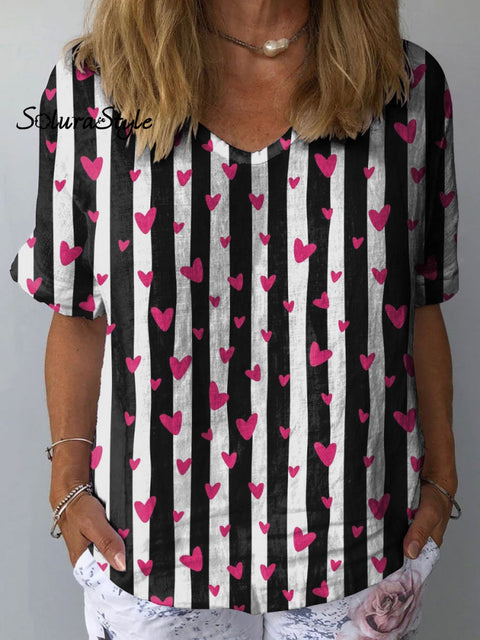 Women’s Romantic Lovers Love Art Print Casual Cotton And Linen Shirt Multicolor / S