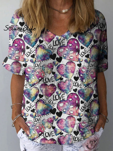 Women’s Romantic Lovers Love Art Print Casual Cotton And Linen Shirt Multicolor / S