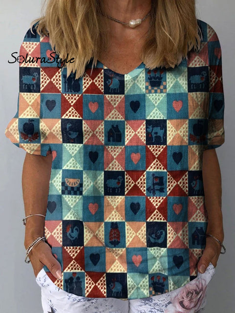 Women’s Romantic Lovers Love Art Print Casual Cotton And Linen Shirt Multicolor / S