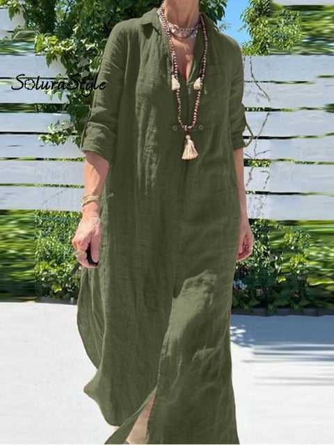 Women’s Solid Color Casual Cotton And Linen Long Dress Picture 1 / S