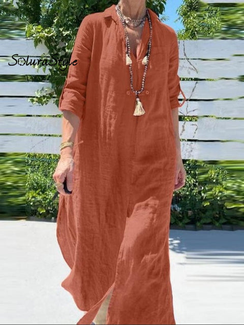 Women’s Solid Color Casual Cotton And Linen Long Dress Picture 4 / S