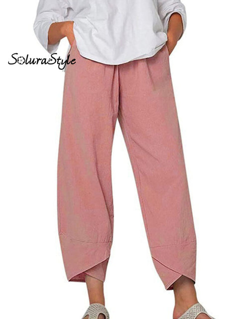 Women’s Solid Color Loose Elegant Casual Simple Cotton And Linen Ninth Pants Pink / S