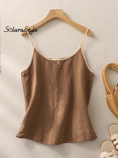 Women’s Solid Color Sleeveless Casual Sling Vest Brown / M