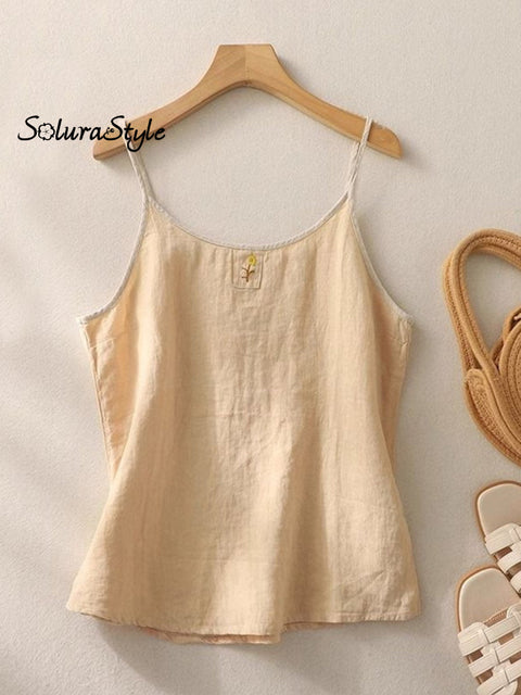 Women’s Solid Color Sleeveless Casual Sling Vest Khaki / M