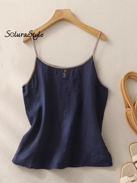 Women’s Solid Color Sleeveless Casual Sling Vest Navyblue / M