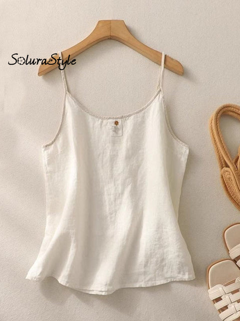 Women’s Solid Color Sleeveless Casual Sling Vest White / M