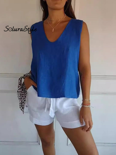 Women’s Solid Color Sleeveless Casual Vest Blue / M