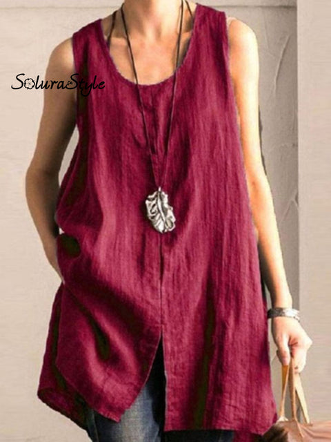 Women’s Solid Color Sleeveless Casual Vest Claret / M