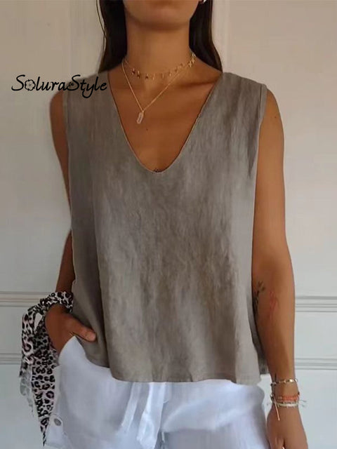 Women’s Solid Color Sleeveless Casual Vest Khaki / M