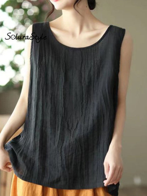 Women’s Solid Color Sleeveless Round Neck Vest Black / M
