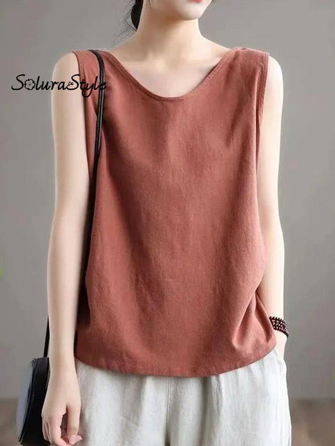 Women’s Solid Color Sleeveless Round Neck Vest Brickred / M