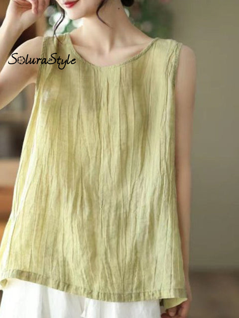 Women’s Solid Color Sleeveless Round Neck Vest Grassgreen / M