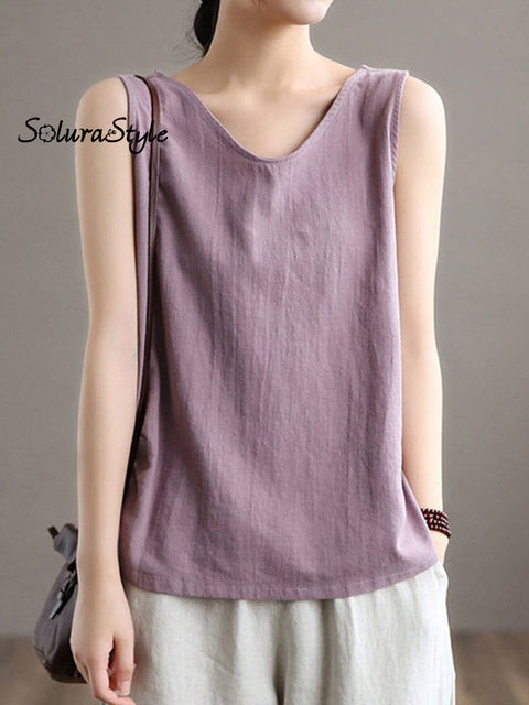Women’s Solid Color Sleeveless Round Neck Vest Purple / M