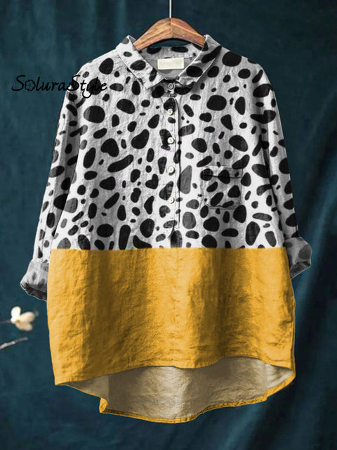 Women’s Spotted Color Block Art Print Casual Cotton And Linen Shirt Multicolor / S