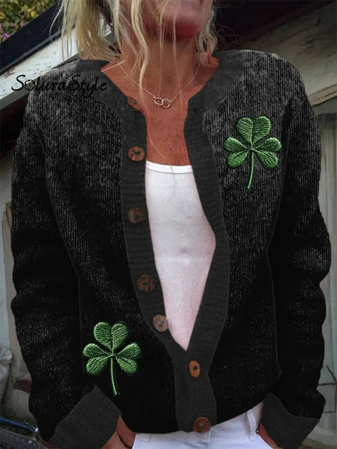 Women’s St.patrick’s Day Art Print Buttoned Cardigan Sweater Black / S