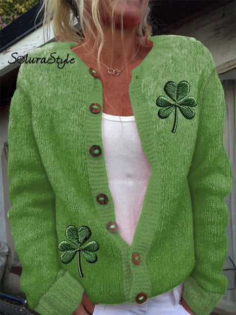 Women’s St.patrick’s Day Art Print Buttoned Cardigan Sweater Green / S