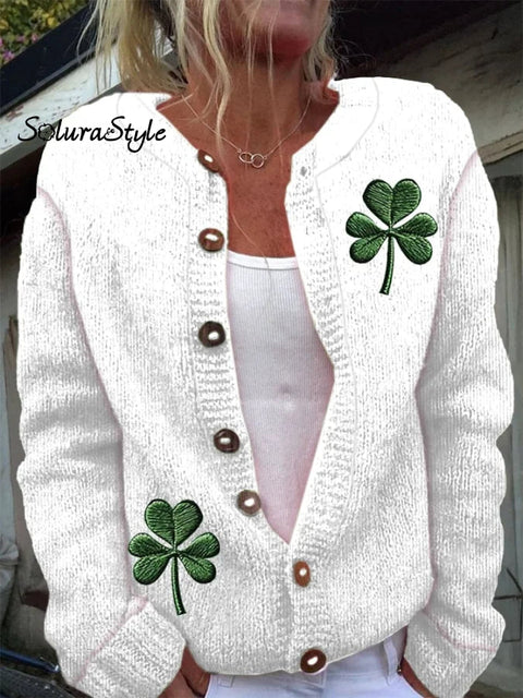Women’s St.patrick’s Day Art Print Buttoned Cardigan Sweater White / S