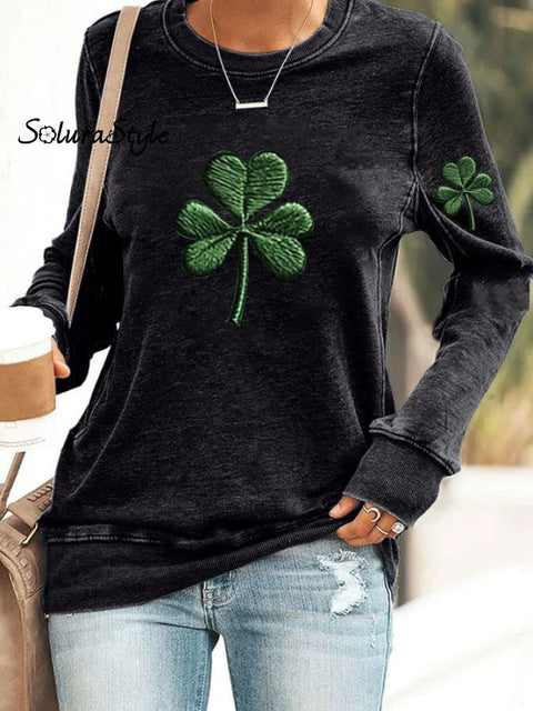 Women’s St.patrick’s Day Art Printed Casual Sweatshirt Black / S