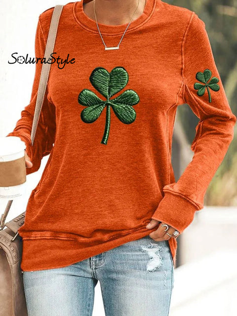 Women’s St.patrick’s Day Art Printed Casual Sweatshirt Orange / S