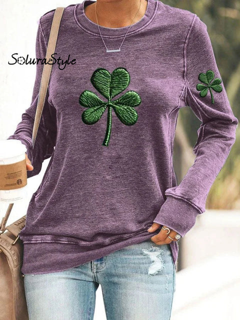 Women’s St.patrick’s Day Art Printed Casual Sweatshirt Purple / S