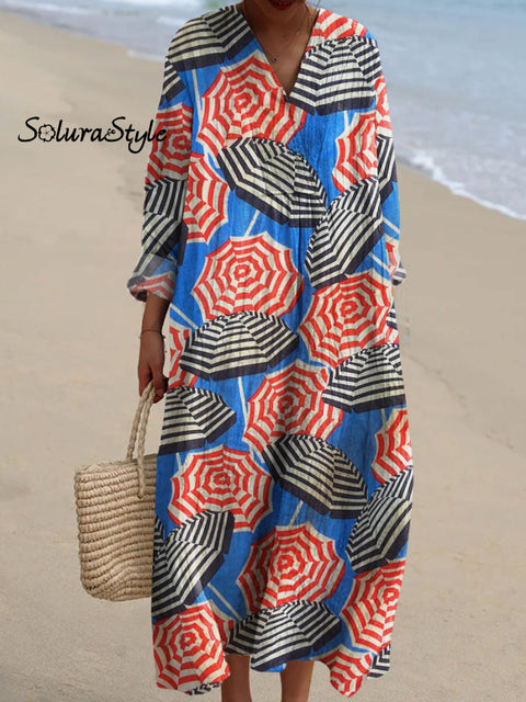 Women’s Striped Parasol Art Print Dress Multicolor / S