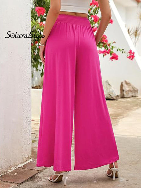 Women’s Stylish High-Waisted Loose Solid Color Casual Pockets Pants