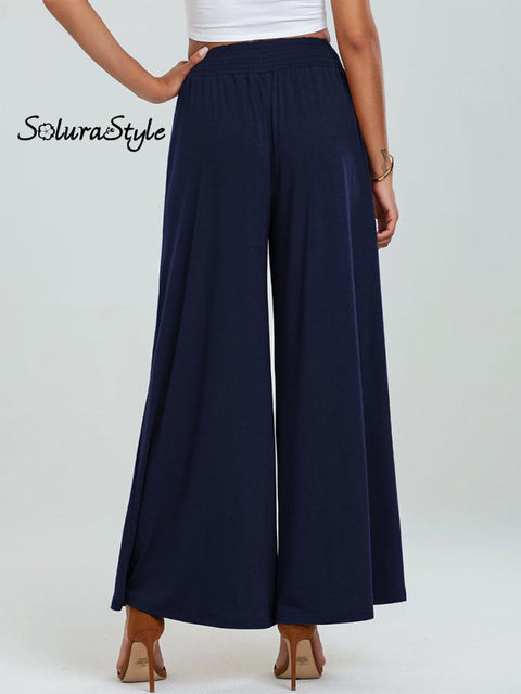 Women’s Stylish High-Waisted Loose Solid Color Casual Pockets Pants