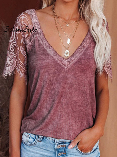 Women’s Summer Lace Sleeve T-Shirt Pink / S