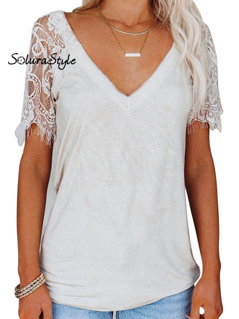 Women’s Summer Lace Sleeve T-Shirt White / S