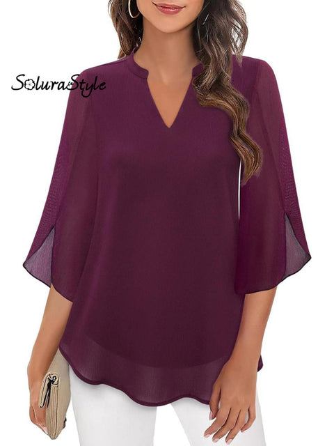 Women’s Summer Petal Sleeve V-Neck Chiffon Shirt Purple / S