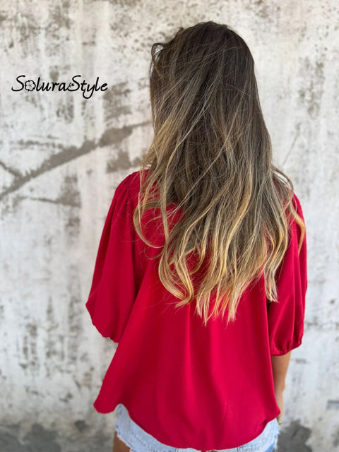 Women’s Summer Solid Color Round Neck Button Down Casual Smock Shirt