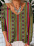 Women’s Symmetrical Vintage Art Print V-Neck Pullover Knit Top Multicolor / S